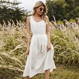 Spring Sleeveless Casual Solid Color O-neck Sling Dress kairova