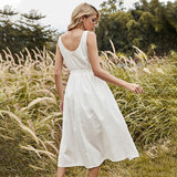 Spring Sleeveless Casual Solid Color O-neck Sling Dress kairova