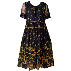 Embroidered Net Yarn Floral Dress Women kairova