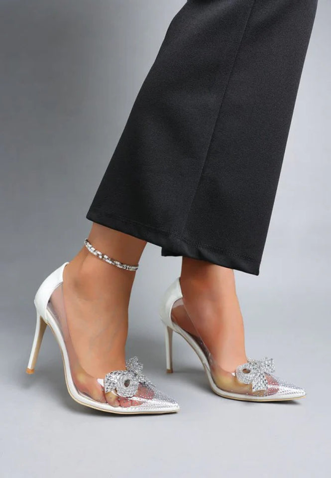 Erika Rhinestones Embellished Clear Pump Shoes