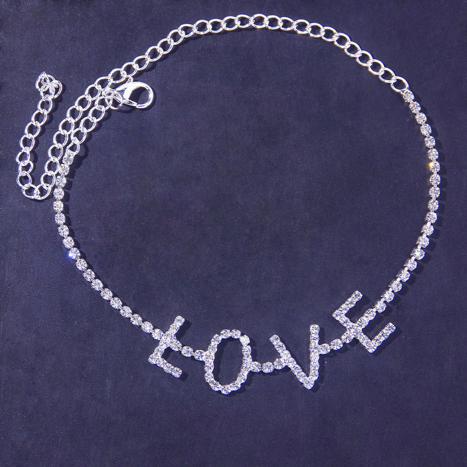 Letter Anklet LOVE Rhinestone Anklet null