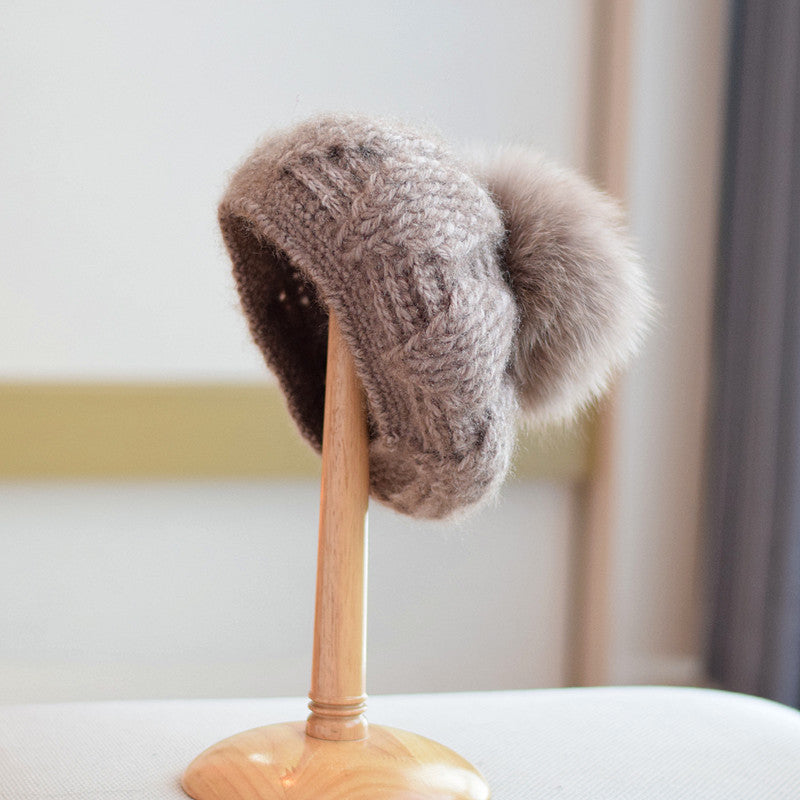 All-match Knitted Fox Velvet Woolen Cap For Women kaivaro