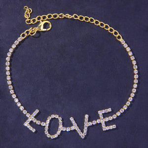Letter Anklet LOVE Rhinestone Anklet null