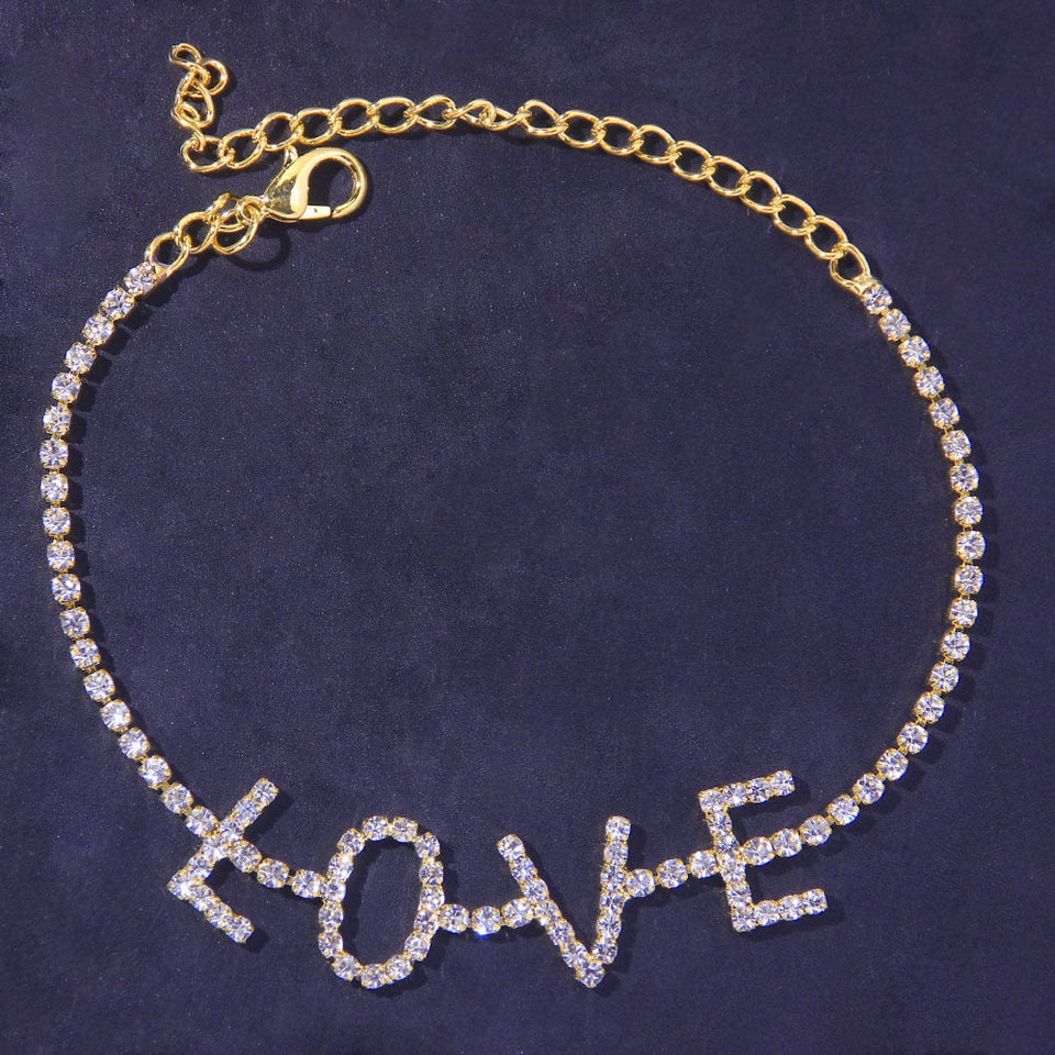Letter Anklet LOVE Rhinestone Anklet null