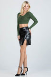 Open Side Slit PU Leather Mini Skirt
