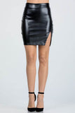 Open Side Slit PU Leather Mini Skirt