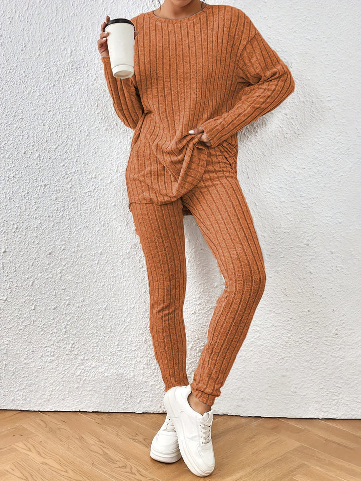 Fashion Casual Long Sleeve Split Irregular Round-neck Shirt Trousers Suit