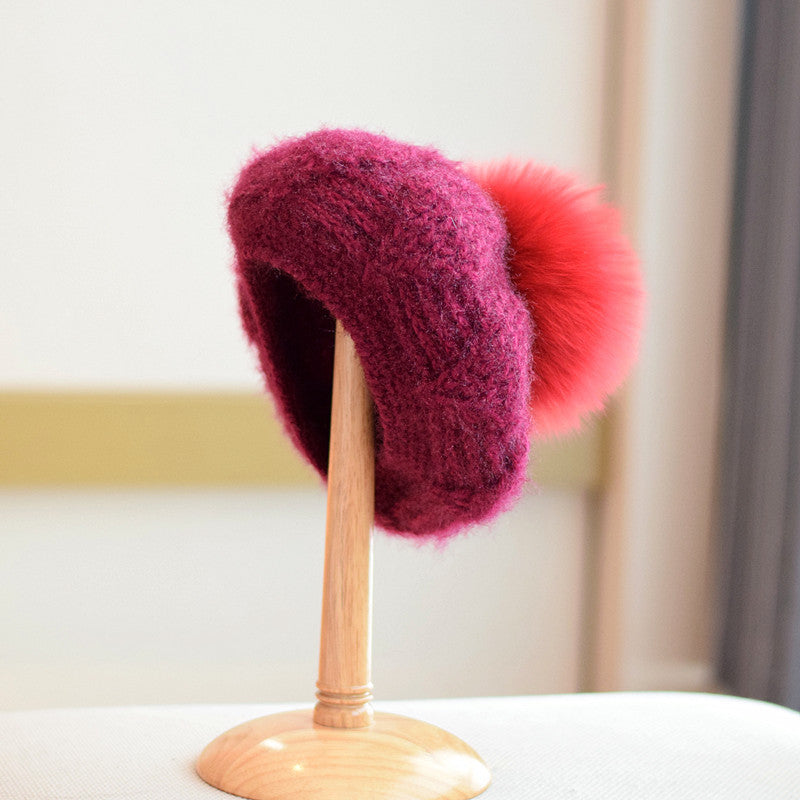 All-match Knitted Fox Velvet Woolen Cap For Women kaivaro
