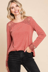 Super Lady Full Size Lace Detail round Neck T-Shirt