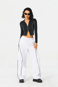 2023 Women's Contrast Line Standing Collar Knitted Shirt kairova