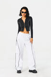 2023 Women's Contrast Line Standing Collar Knitted Shirt kairova
