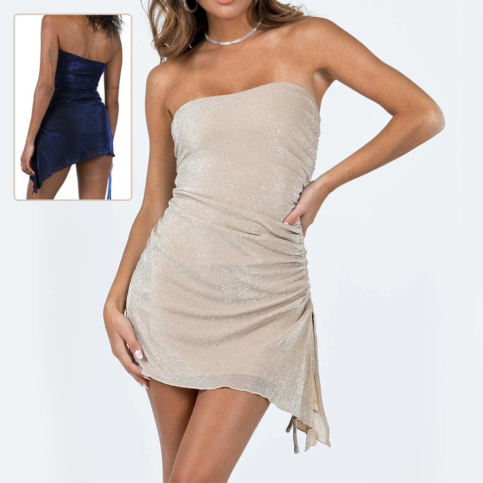 Women's Strapless Tube Top Drawstring Mini Dress kairova