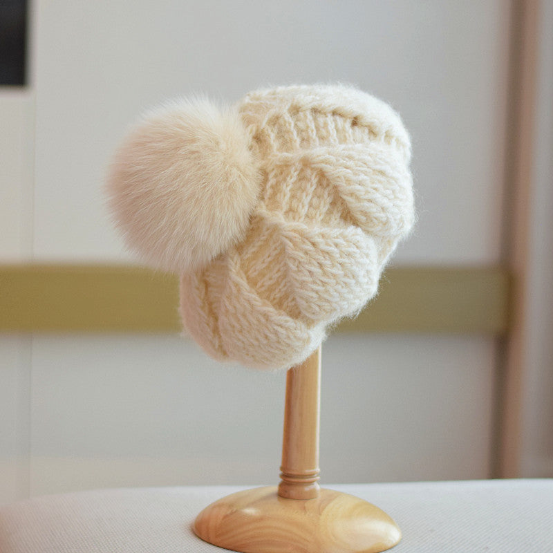 All-match Knitted Fox Velvet Woolen Cap For Women kaivaro