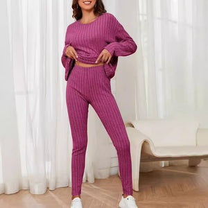 Fashion Casual Long Sleeve Split Irregular Round-neck Shirt Trousers Suit