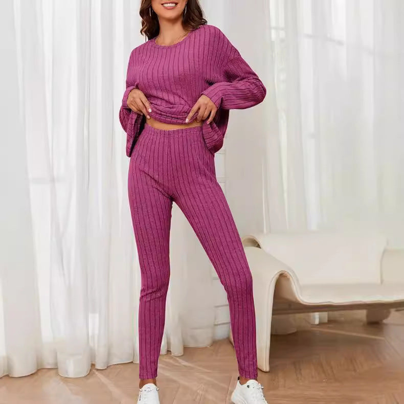 Fashion Casual Long Sleeve Split Irregular Round-neck Shirt Trousers Suit