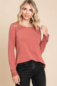 Super Lady Full Size Lace Detail round Neck T-Shirt
