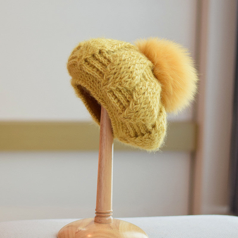 All-match Knitted Fox Velvet Woolen Cap For Women kaivaro