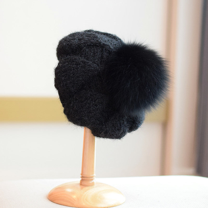 All-match Knitted Fox Velvet Woolen Cap For Women kaivaro