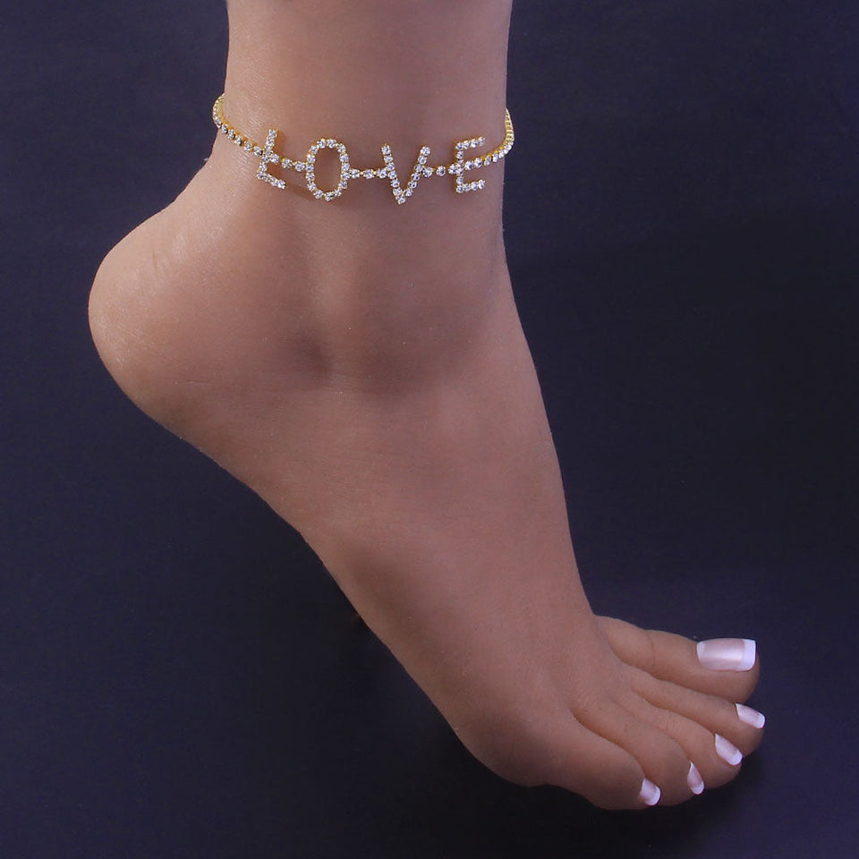 Letter Anklet LOVE Rhinestone Anklet null