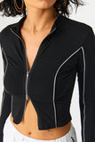 2023 Women's Contrast Line Standing Collar Knitted Shirt kairova