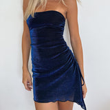 Women's Strapless Tube Top Drawstring Mini Dress kairova