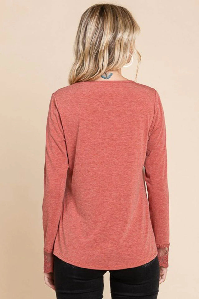 Super Lady Full Size Lace Detail round Neck T-Shirt