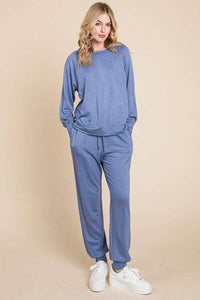 Super Lady round Neck Raglan Sleeve Top and Pants Lounge Set
